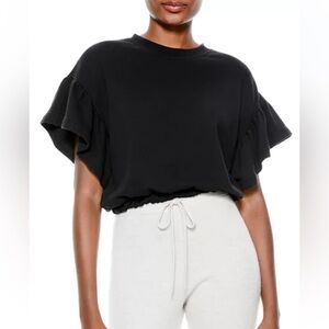 Alice + Olivia Cropped Ruffle Sleeve Black Cotton Party Night Out Fun Top Sz: S